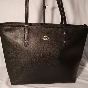 Coach black textured leather tote